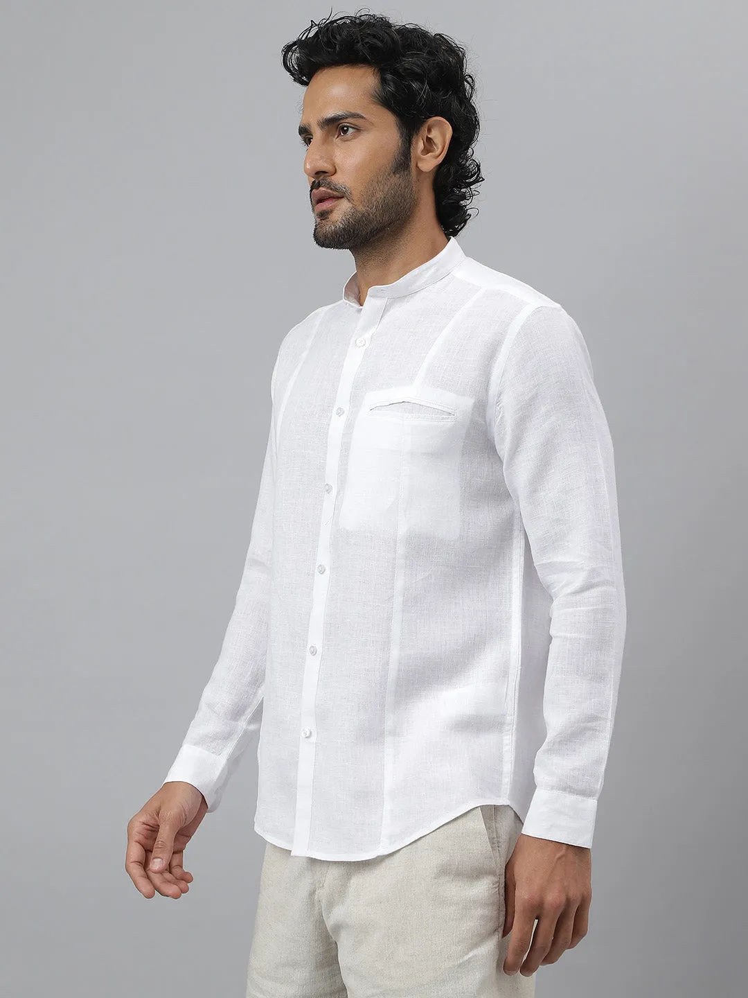 100% Pure Linen Mandarin Shirt - Aspire