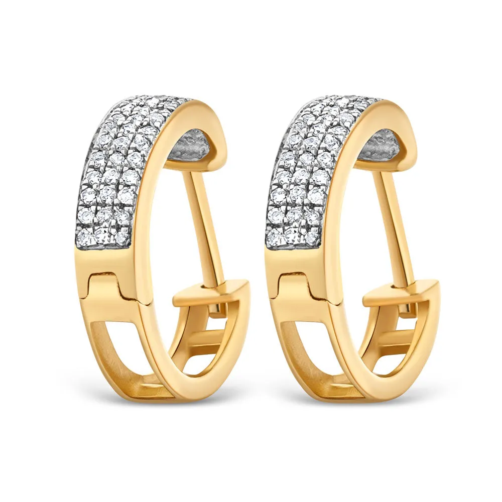 14k Solid Gold Diamond Hoop Huggie Men's Earrings .20CTW