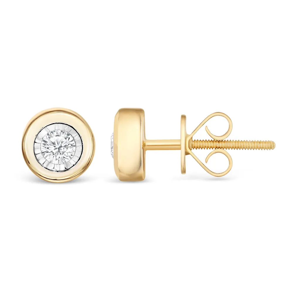 14k Solid Gold Diamond Illusion Round Stud Men's Earrings .25CTW