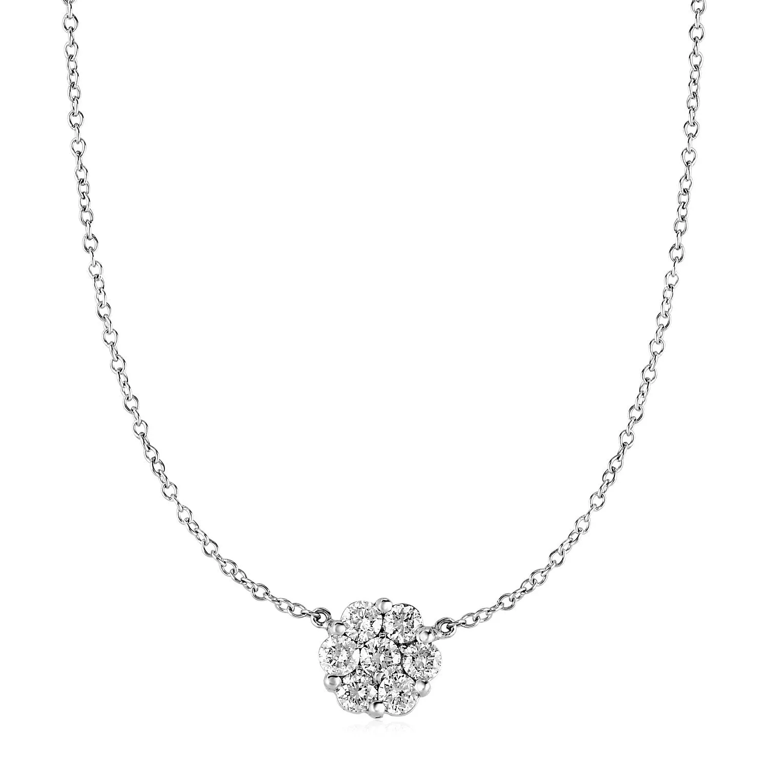 14k White Gold Necklace with Round Pendant with White Diamondsrx39867-18-rx39867-18