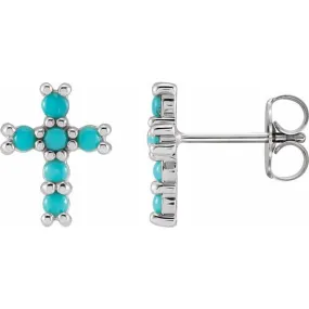 14K White Turquoise Cross Earrings R42428w