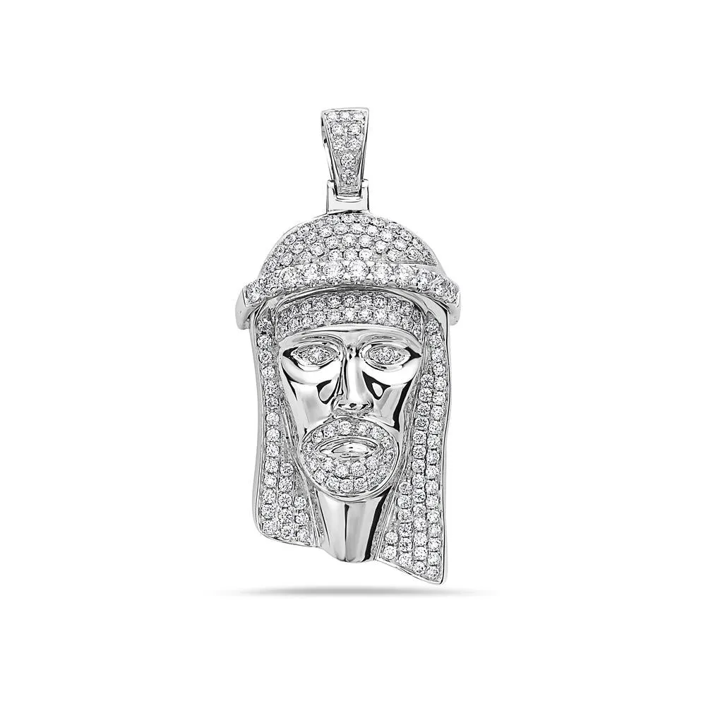 18K White Gold Jesus Figure Women's Pendant With 3.20 CT Diamonds