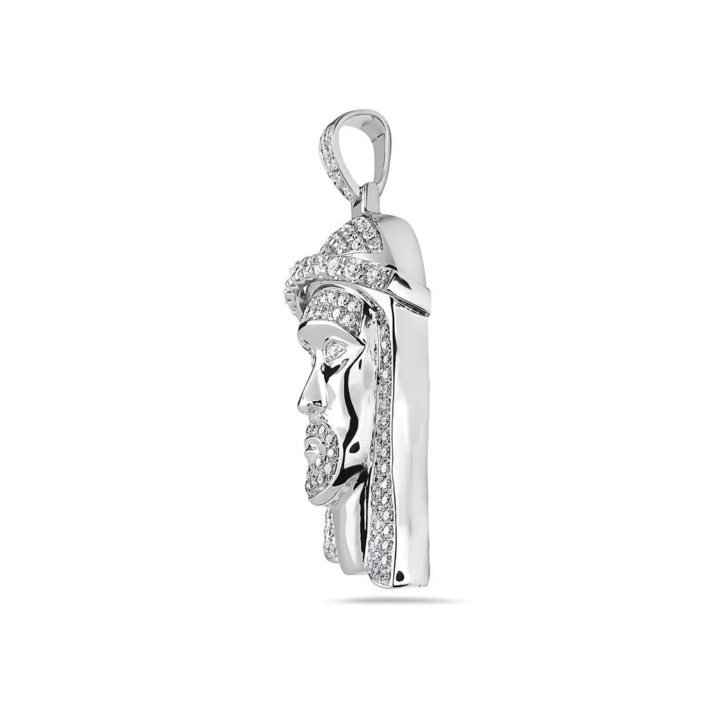 18K White Gold Jesus Figure Women's Pendant With 3.20 CT Diamonds