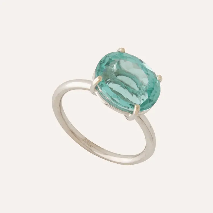 18K White Gold Teal Tourmaline Brazil Ring