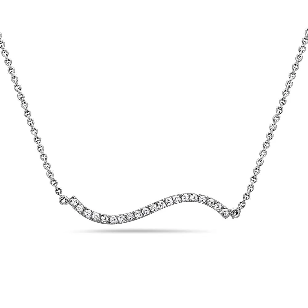 18K White Gold Wave Women's Necklace With 0.18 CT Diamonds