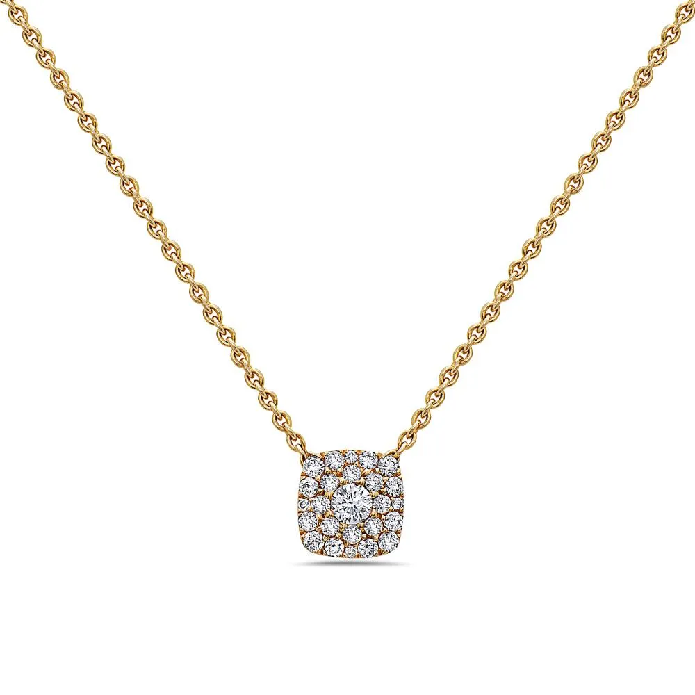 18K Yellow Gold Small Square Women's Necklace With 0.27 CT Diamonds