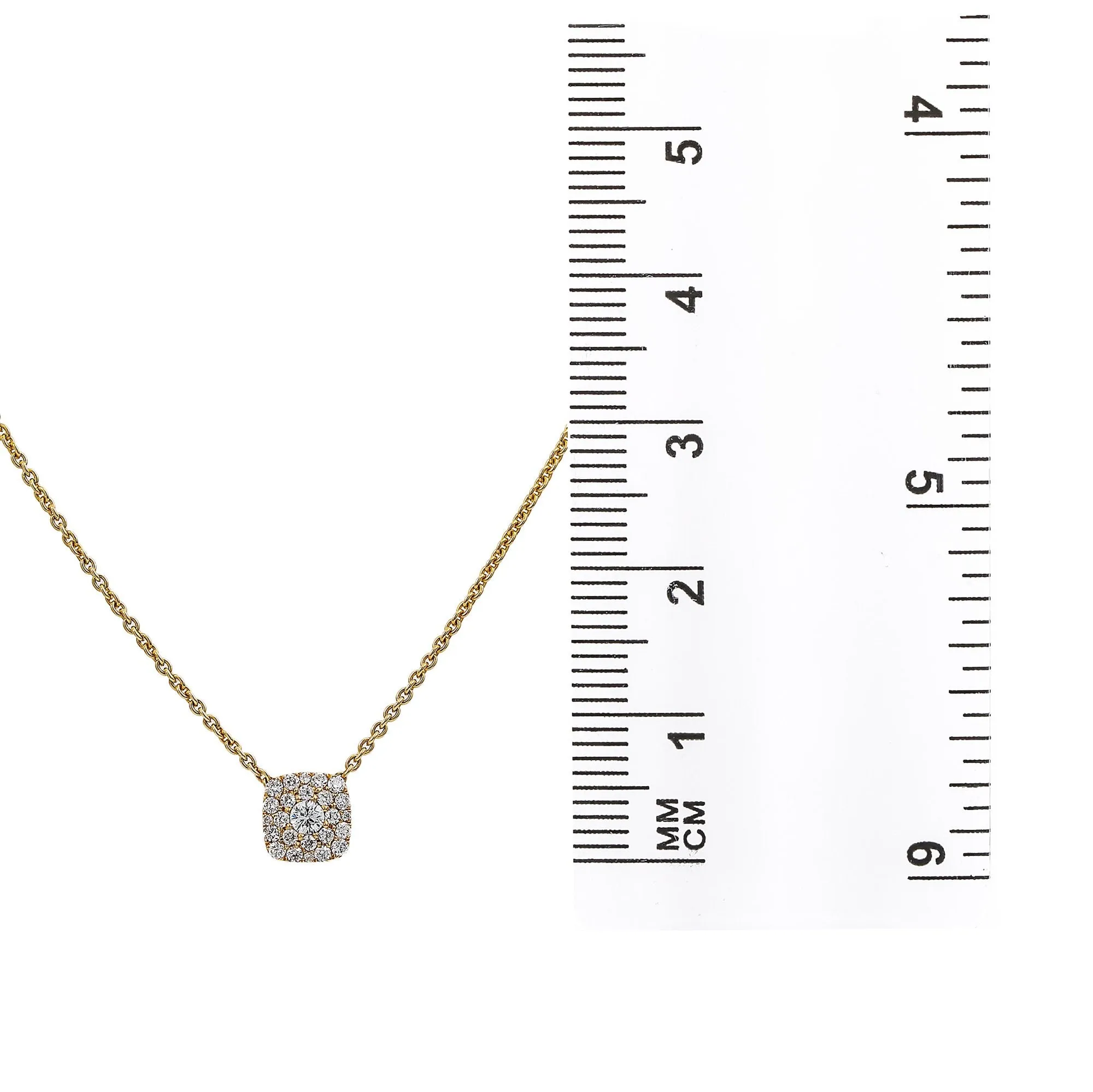 18K Yellow Gold Small Square Women's Necklace With 0.27 CT Diamonds