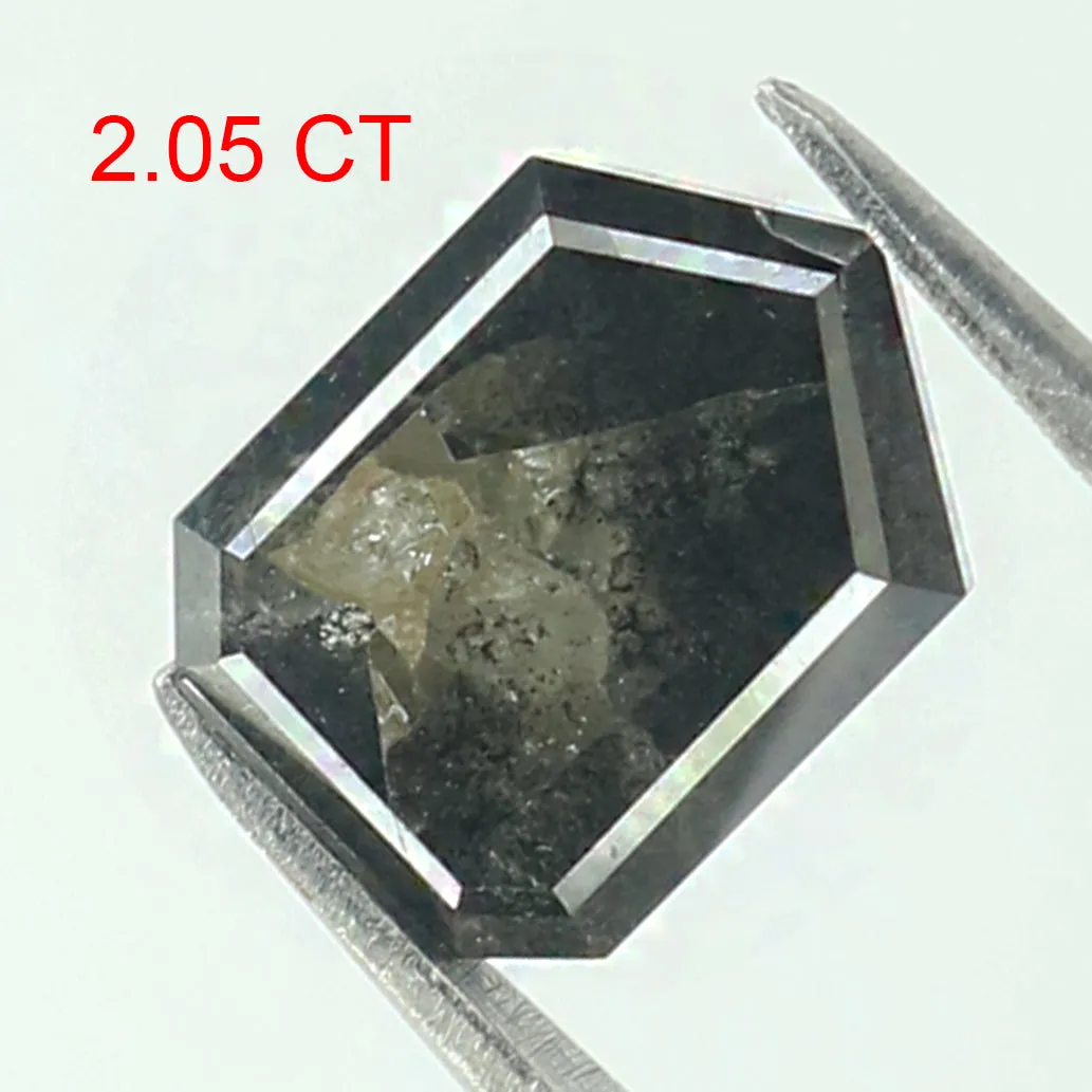 2.05 Ct Natural Loose Shield Shape Diamond Salt And Pepper Shield Cut Diamond 8.50 MM Black Gray Color Shield Shape Rose Cut Dia