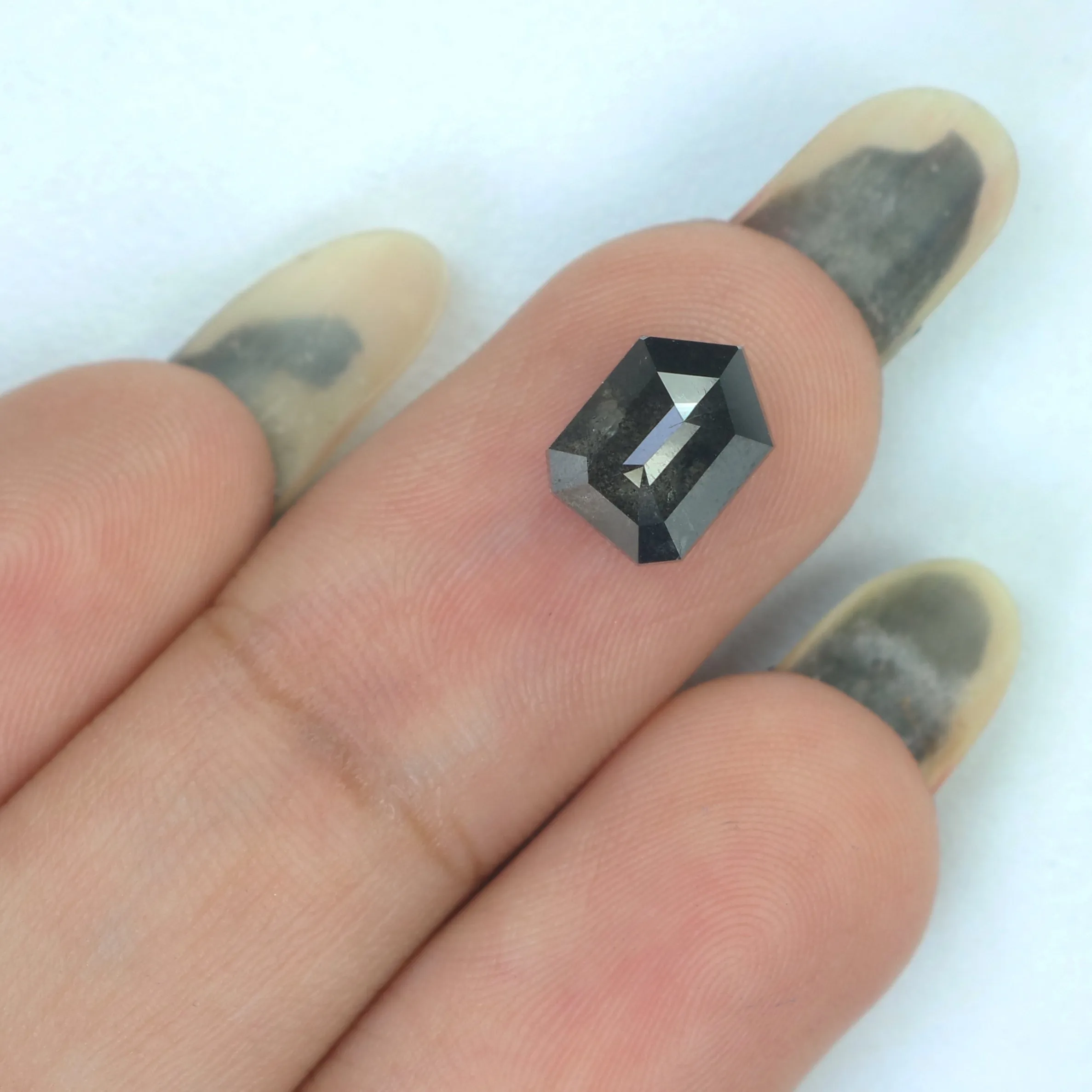 2.05 Ct Natural Loose Shield Shape Diamond Salt And Pepper Shield Cut Diamond 8.50 MM Black Gray Color Shield Shape Rose Cut Dia