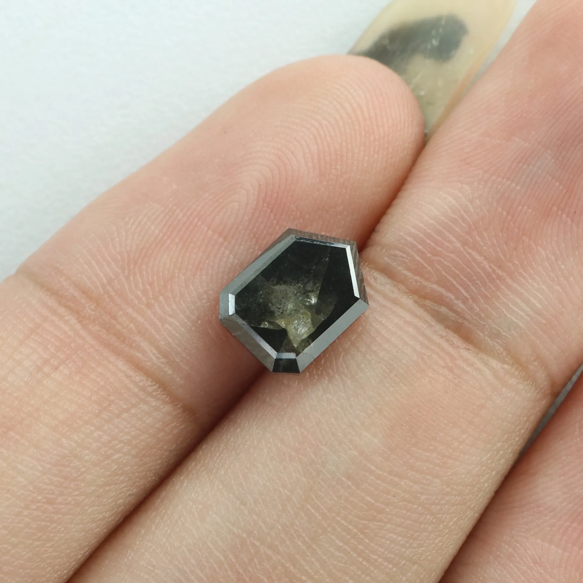 2.05 Ct Natural Loose Shield Shape Diamond Salt And Pepper Shield Cut Diamond 8.50 MM Black Gray Color Shield Shape Rose Cut Dia