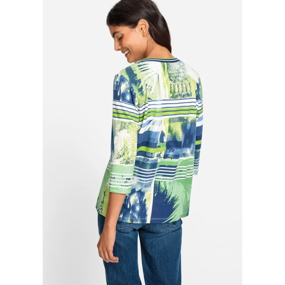 4732 Olsen- 3/4 Sleeve Printed T-Shirt- Night Blue