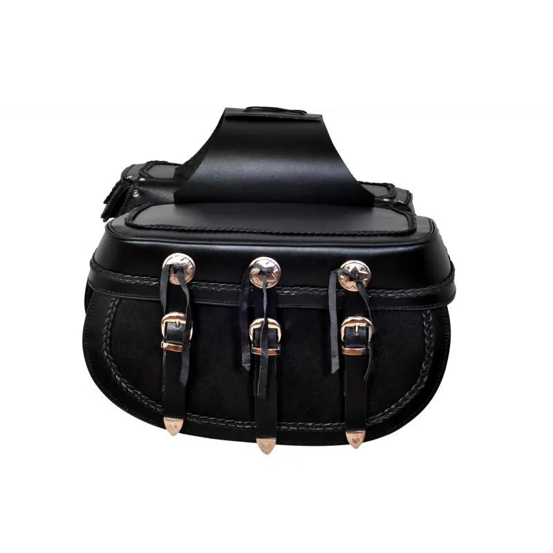 510 Three buckle braided Leather Biker saddle bags