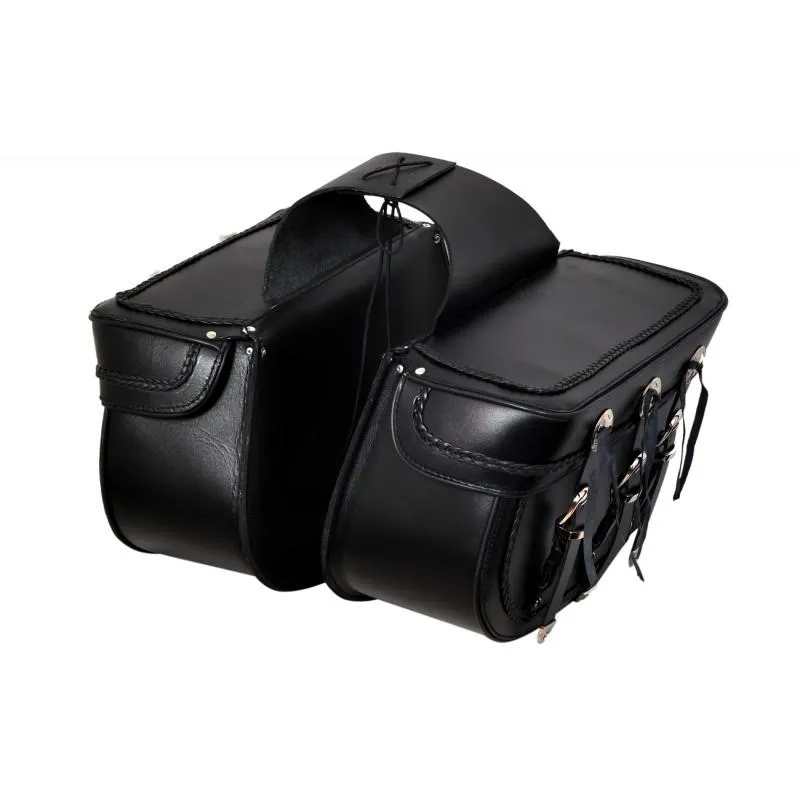 510 Three buckle braided Leather Biker saddle bags