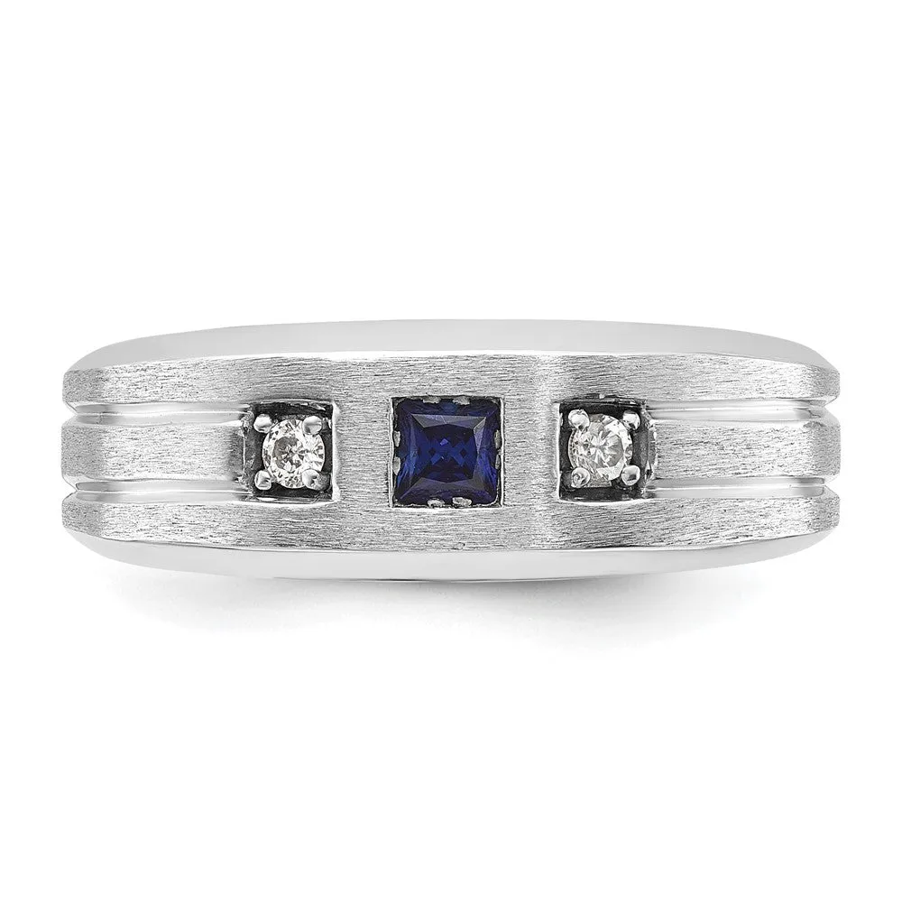 7.8mm 14K White Gold Lab Created Diamond & Cr. Sapphire Tapered Band