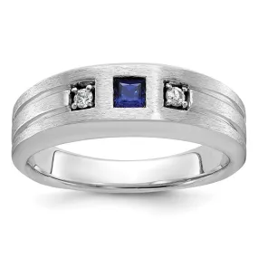 7.8mm 14K White Gold Lab Created Diamond & Cr. Sapphire Tapered Band