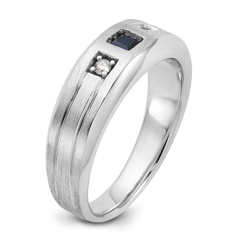 7.8mm 14K White Gold Lab Created Diamond & Cr. Sapphire Tapered Band