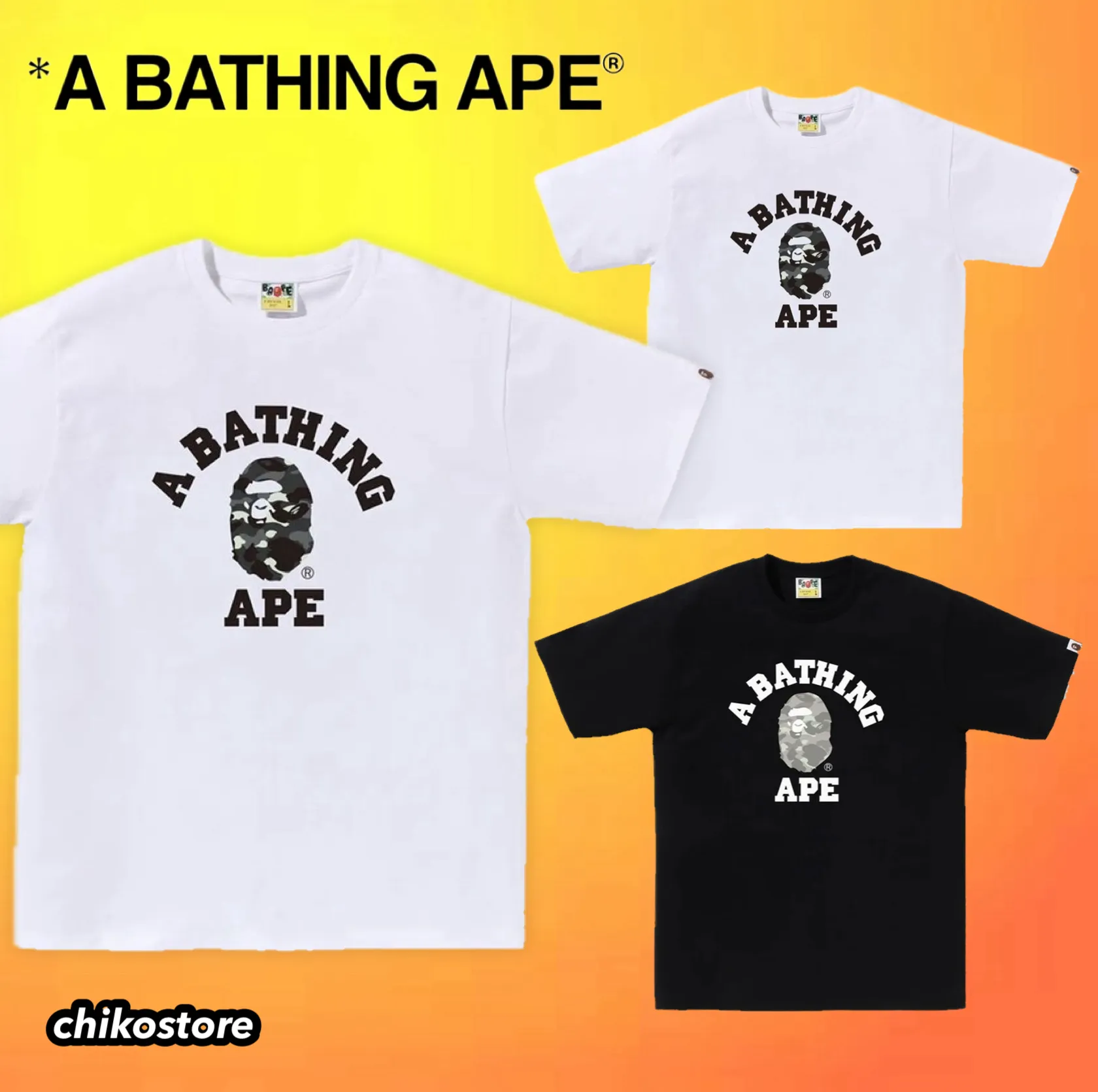 A BATHING APE  |Crew Neck Unisex Street Style Cotton Short Sleeves Logo