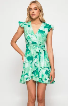 Abstract Floral Dress with Ruffle Hem Detail (SDR1296B)