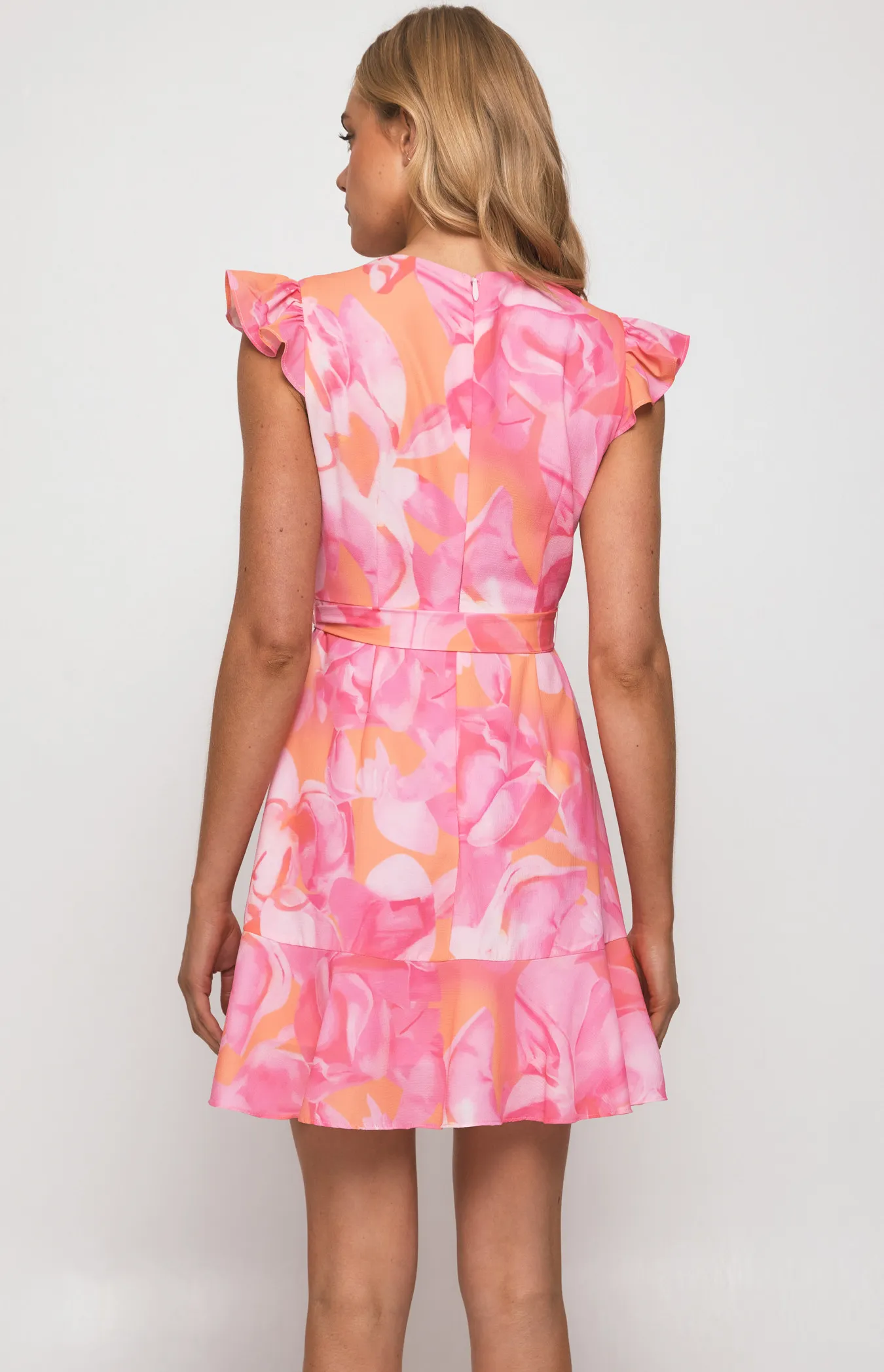 Abstract Floral Dress with Ruffle Hem Detail (SDR1296B)