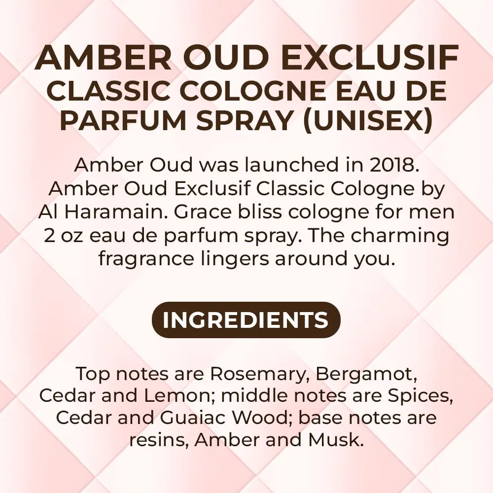 Al Haramain Amber Oud Exclusif Extrait De Parfum Classic 2 oz 60 ml Unisex