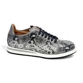 Ambrogio Men's Shoes White & Gray Snake-Print Leather Casual Sneakers (AMZ1008)