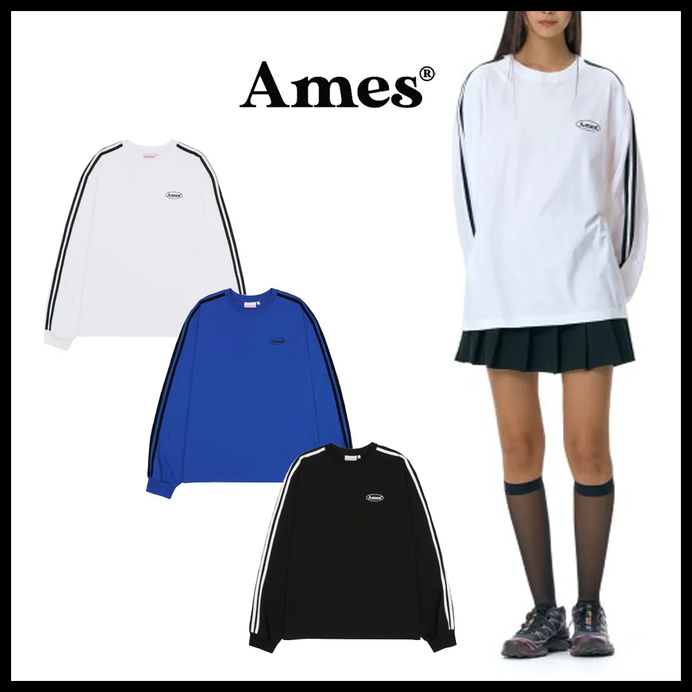 AMES-WORLDWIDE  |Crew Neck Unisex Street Style Plain Cotton Logo