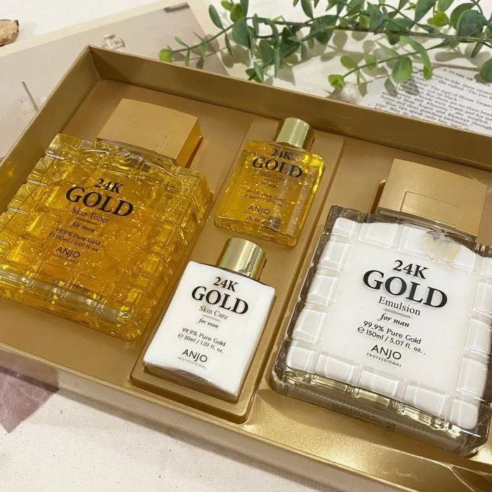 ANJO Professional 24k Gold Skincare Set For Men Anti Wrinkles Moisture Homme Cosmetics