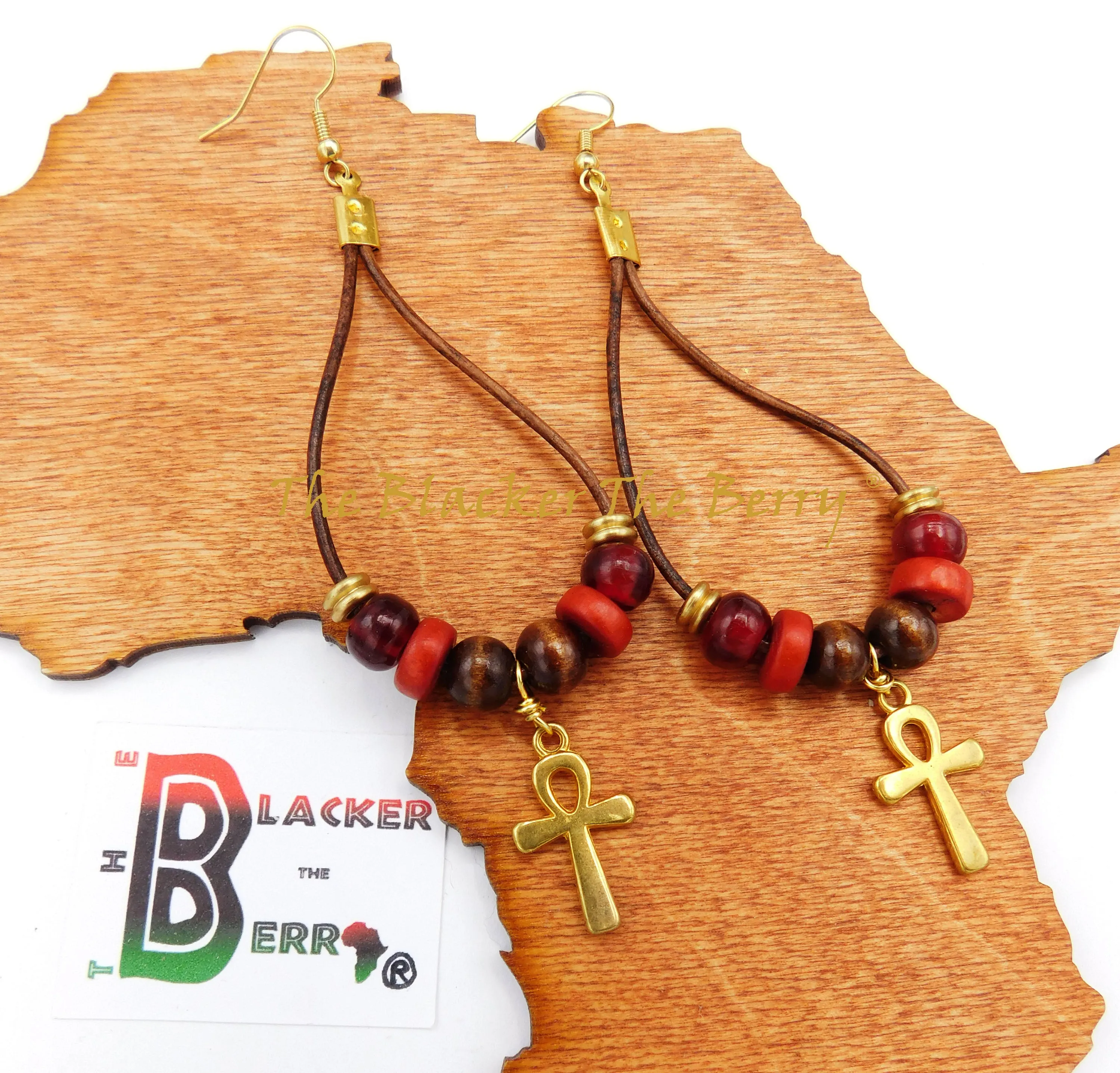 Ankh Earrings Leather Jewelry Women Beaded