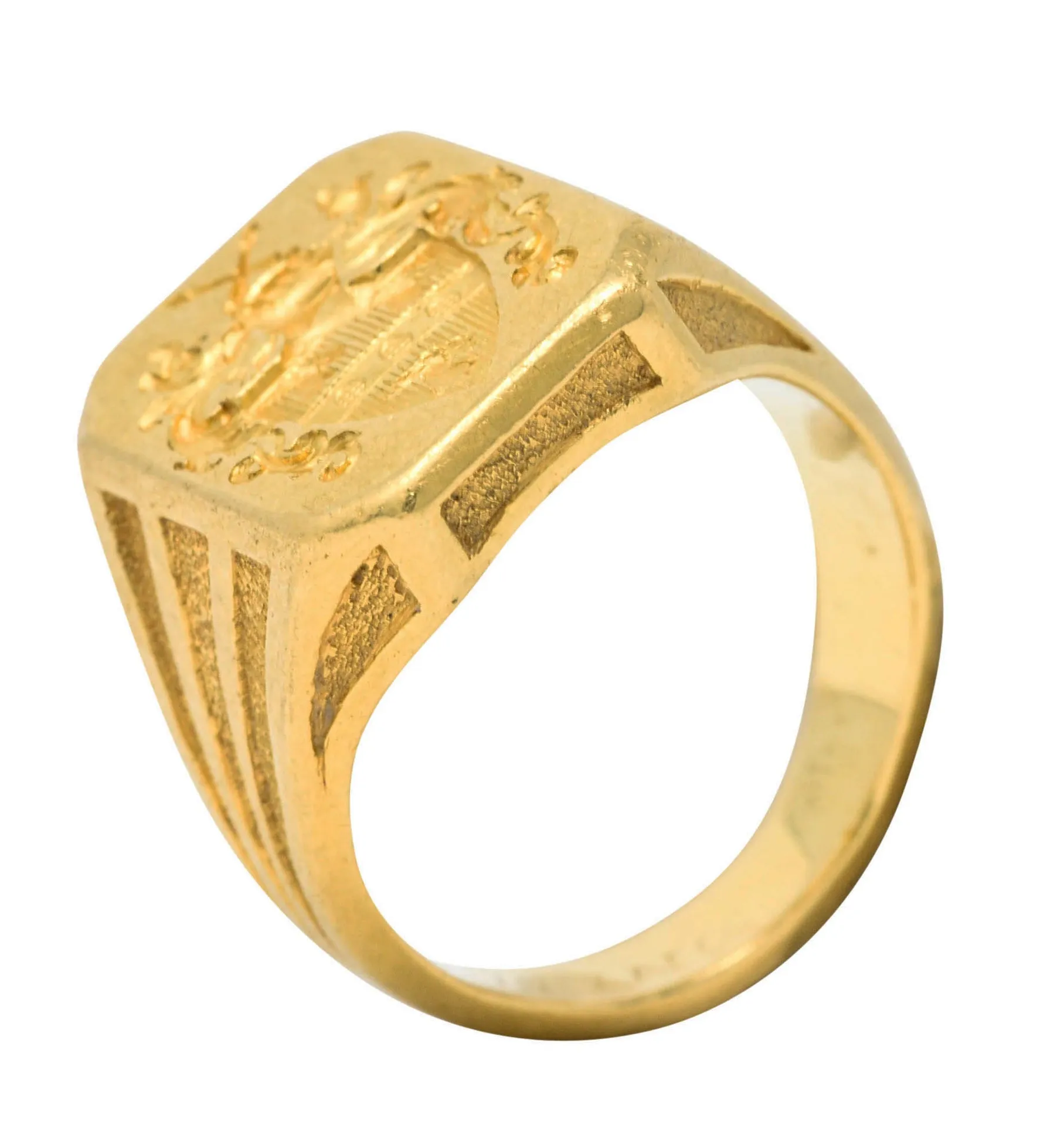 Art Deco 18 Karat Gold Chivalrous Heraldry Unisex Signet Ring