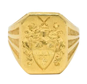 Art Deco 18 Karat Gold Chivalrous Heraldry Unisex Signet Ring