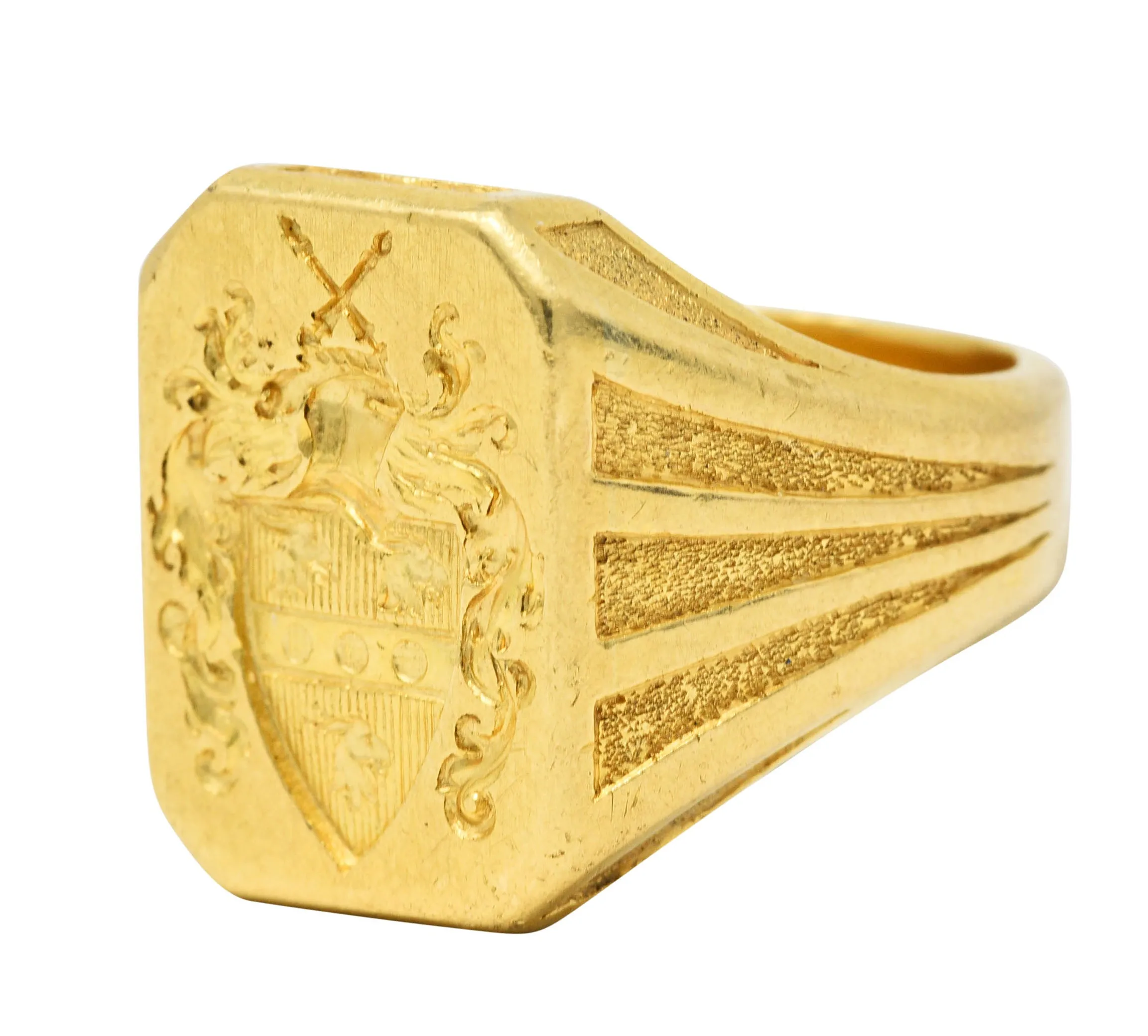 Art Deco 18 Karat Gold Chivalrous Heraldry Unisex Signet Ring