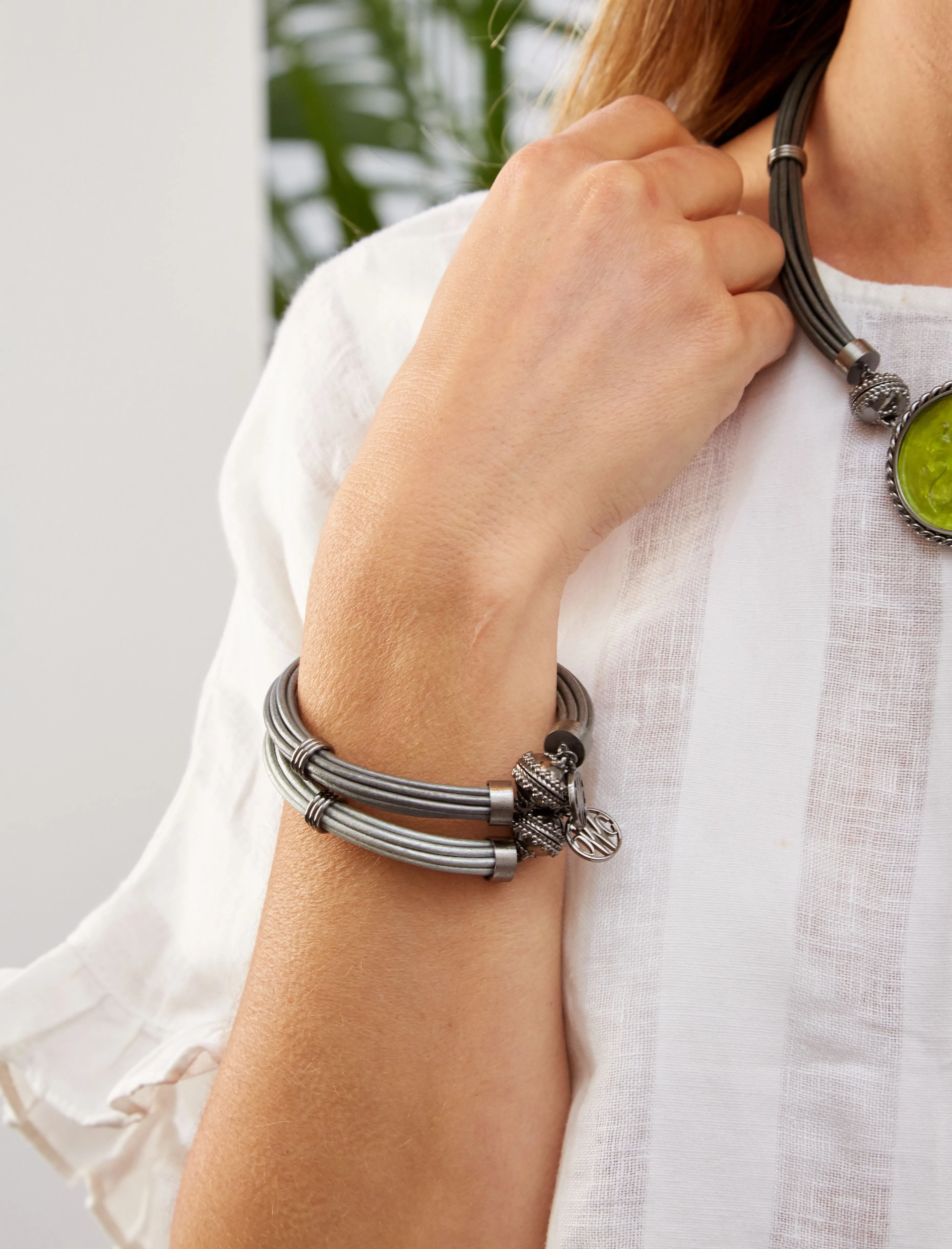 Aspen Leather Pewter Gunmetal Bracelet