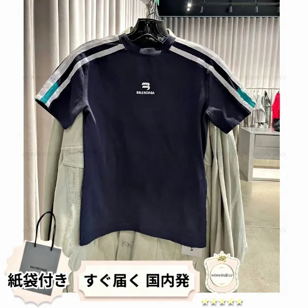 BALENCIAGA  |Stripes Unisex Plain Cotton Short Sleeves Logo Luxury Outlet