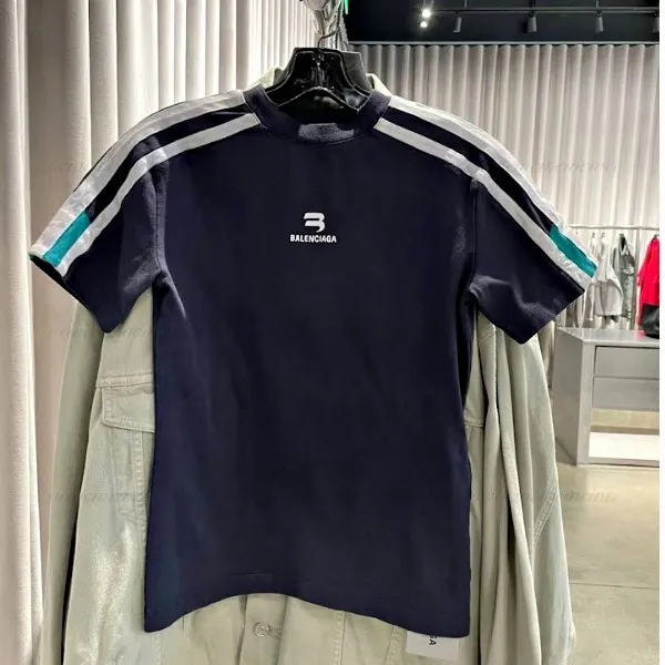 BALENCIAGA  |Stripes Unisex Plain Cotton Short Sleeves Logo Luxury Outlet