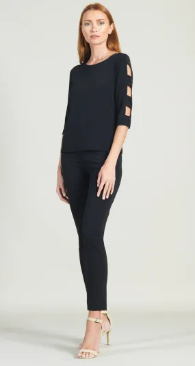 Black Ladder Sleeve Top With Square Cut Outs