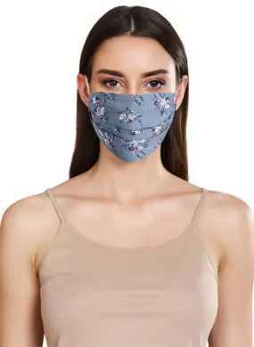 Blue Floral Print Layered Face Mask