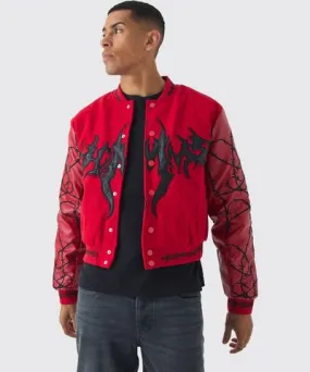 boohooMAN Mens Boxy Homme Embroidered Sleeve Varsity Jacket