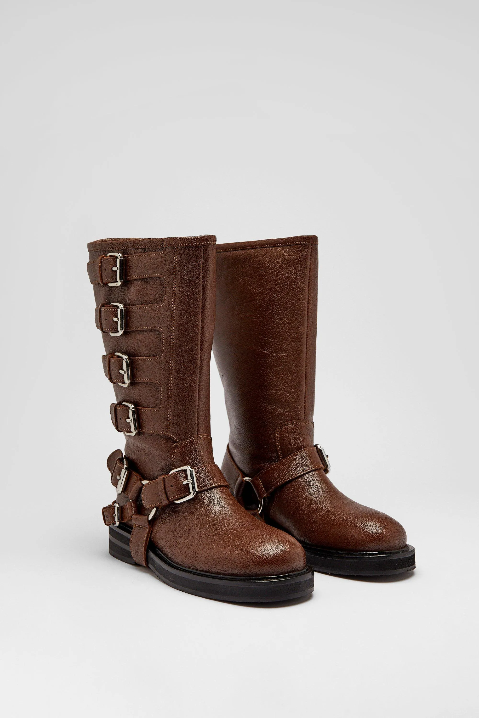 Boots | Real Leather Multi Buckle Biker Boots | NastyGal