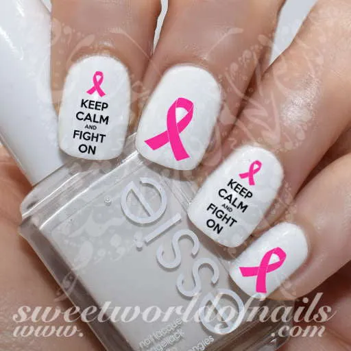 Breast Cancer Awareness Keep Calm and fight on Pink Ribbon Nail Art Nail Water Decals