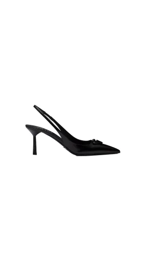 Brushed Leather Slingback Pumps - Black