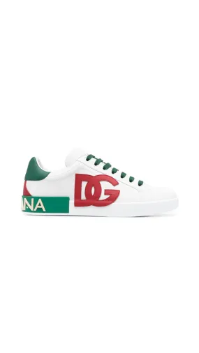 Calfskin Nappa Portofino Sneakers with DG Logo Print - White/Green/Red