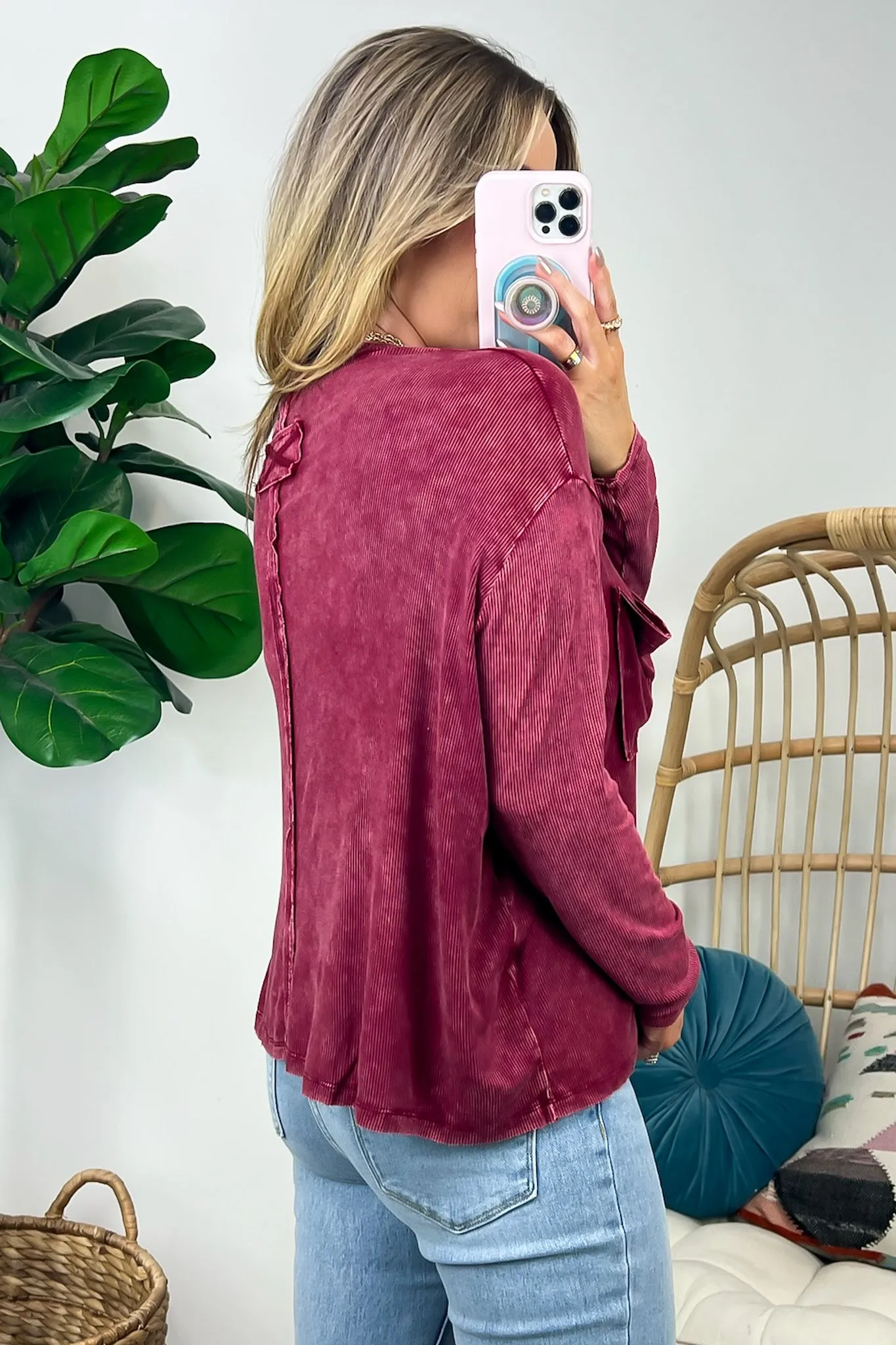 Caliana Washed Dolman Sleeve Pocket Top - BACK IN STOCK