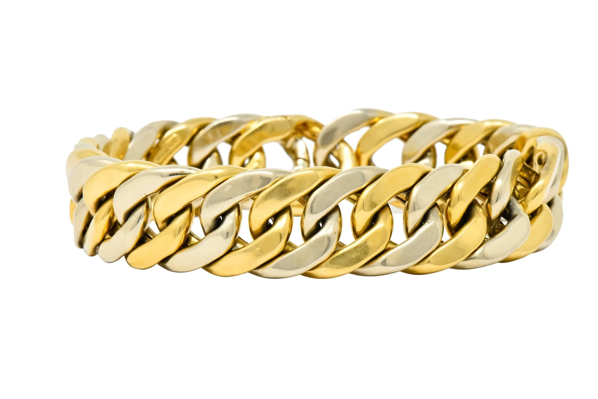 Carlo Weingrill Italian 18 Karat Two-Tone Gold Curb Link Unisex Bracelet