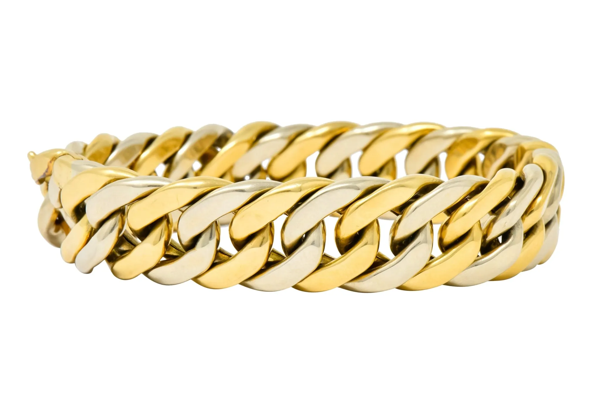 Carlo Weingrill Italian 18 Karat Two-Tone Gold Curb Link Unisex Bracelet