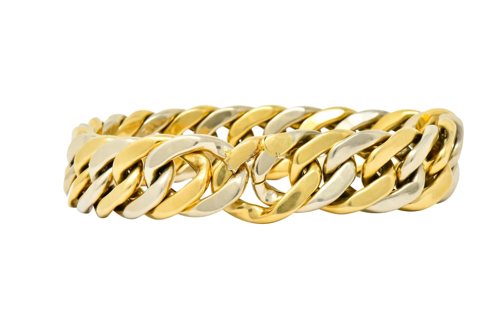 Carlo Weingrill Italian 18 Karat Two-Tone Gold Curb Link Unisex Bracelet