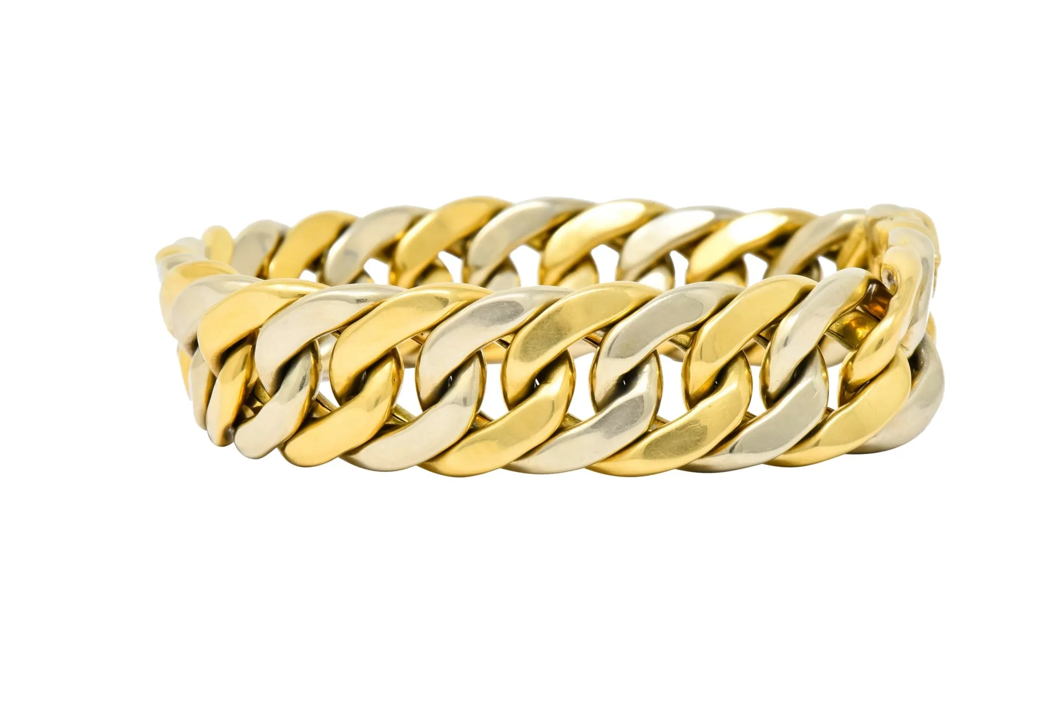 Carlo Weingrill Italian 18 Karat Two-Tone Gold Curb Link Unisex Bracelet