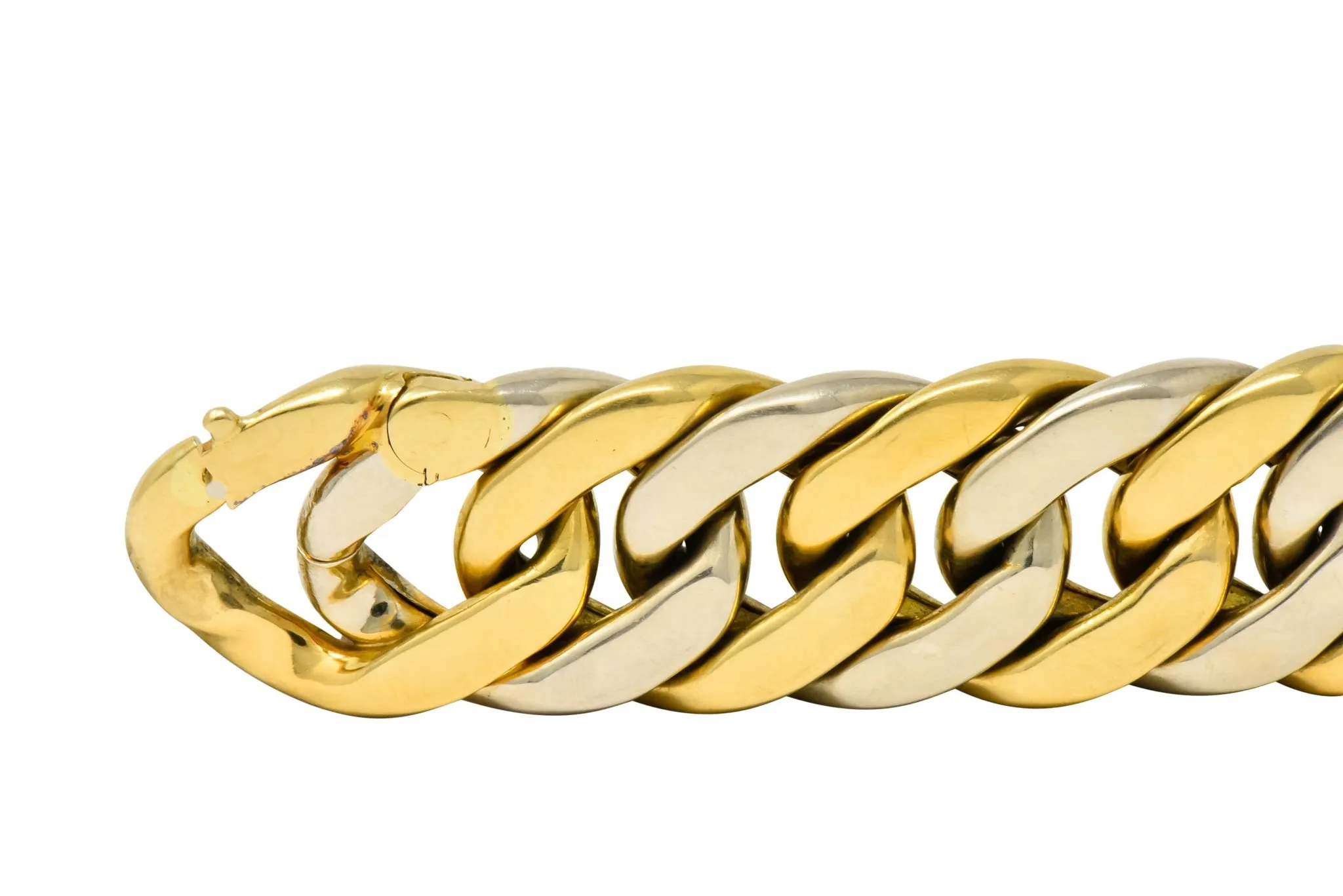 Carlo Weingrill Italian 18 Karat Two-Tone Gold Curb Link Unisex Bracelet