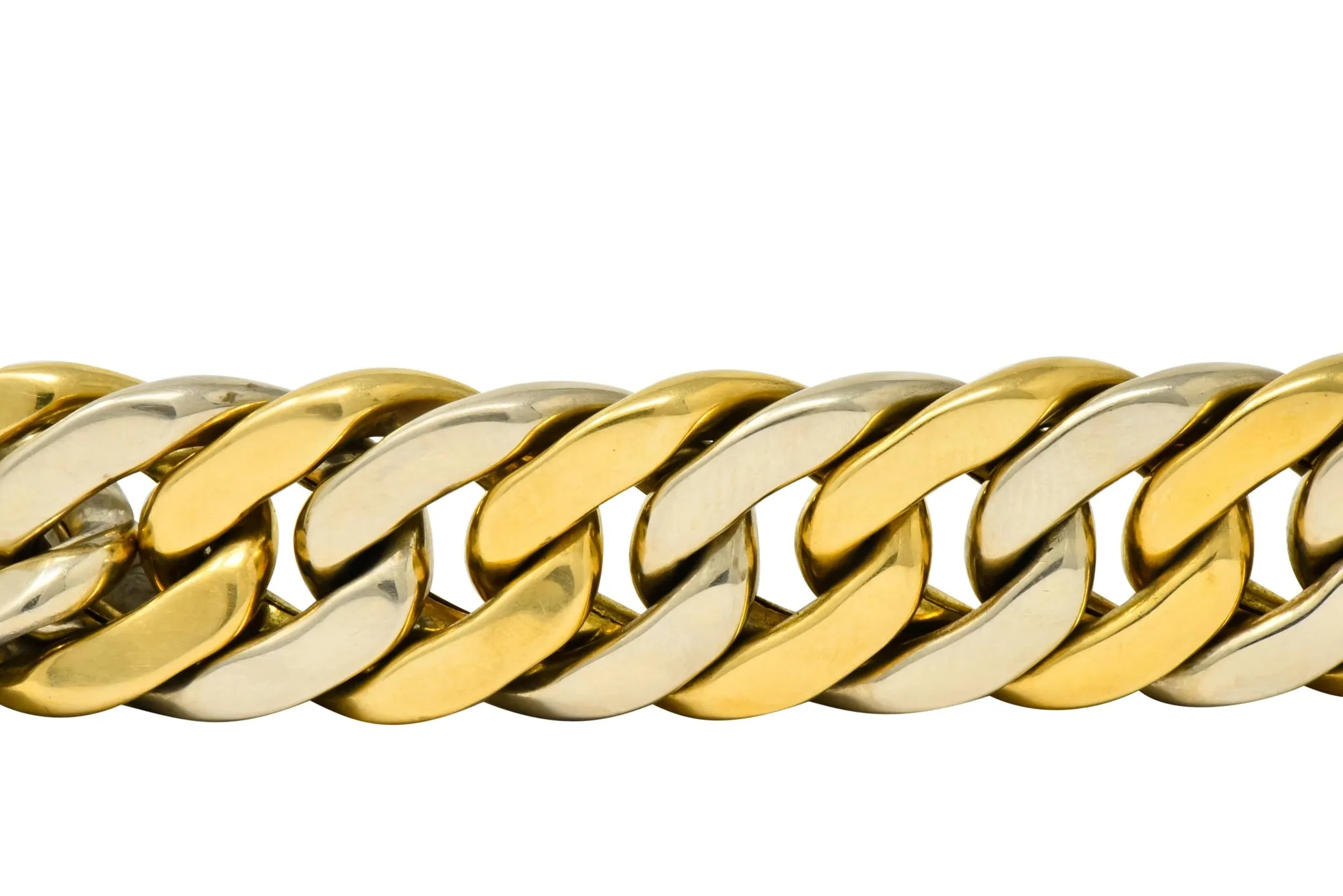 Carlo Weingrill Italian 18 Karat Two-Tone Gold Curb Link Unisex Bracelet