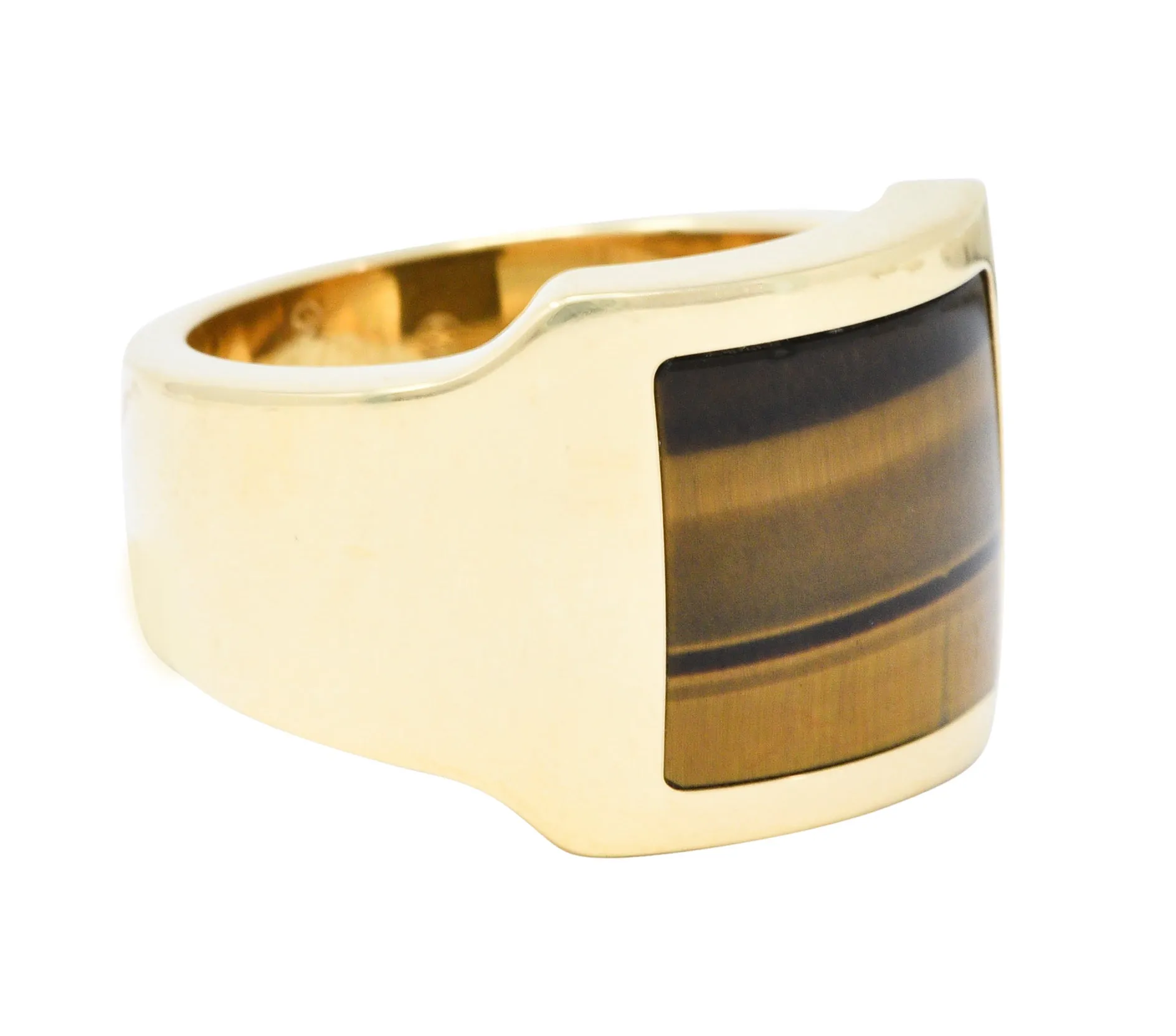 Cartier Tiger's Eye 18 Karat Gold Men's Cushion Santos Dumont Ring