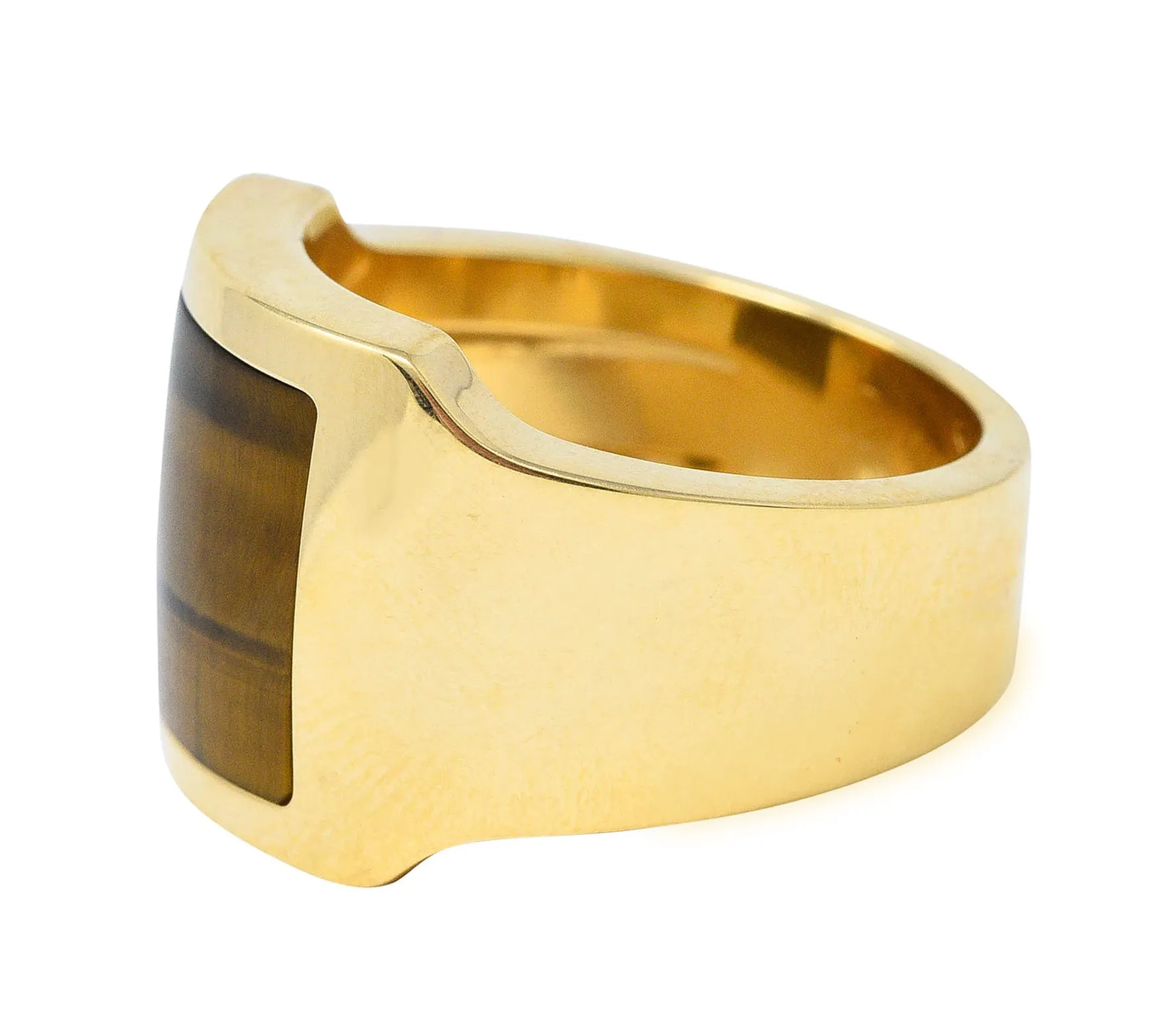 Cartier Tiger's Eye 18 Karat Gold Men's Cushion Santos Dumont Ring